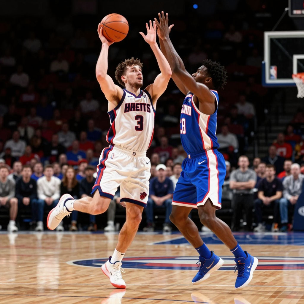 Basketball action on court